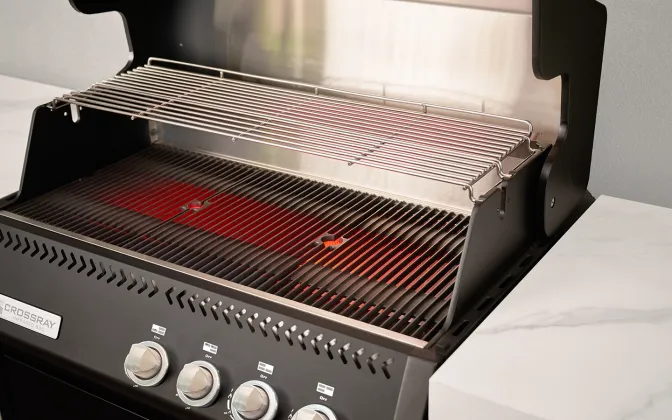 TCX XPlor outdoor kitchen- Black BBQ white benchtop Instiu – Close up TCX XPlor outdoor kitchen- Black BBQ white benchtop