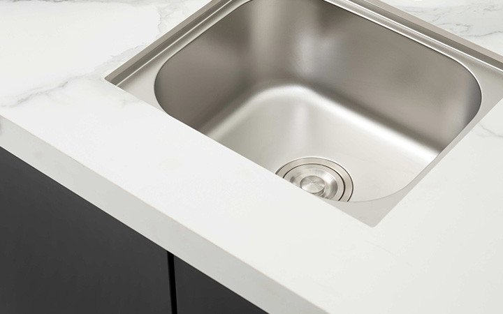 white benchtop with sink